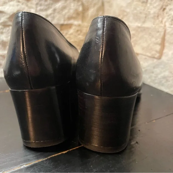 Via Spiga Square Toe Leather Black Heels Sz 9 Made in Italy Vintagr 90s - Picture 10 of 11